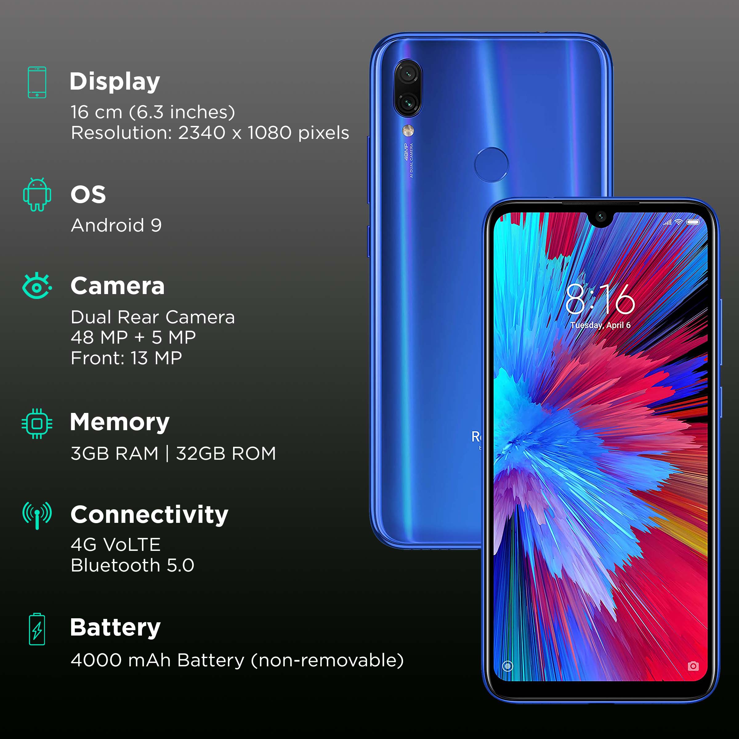 Buy Refurbished Redmi Note 7S (3GB RAM, 32GB, Sapphire Blue